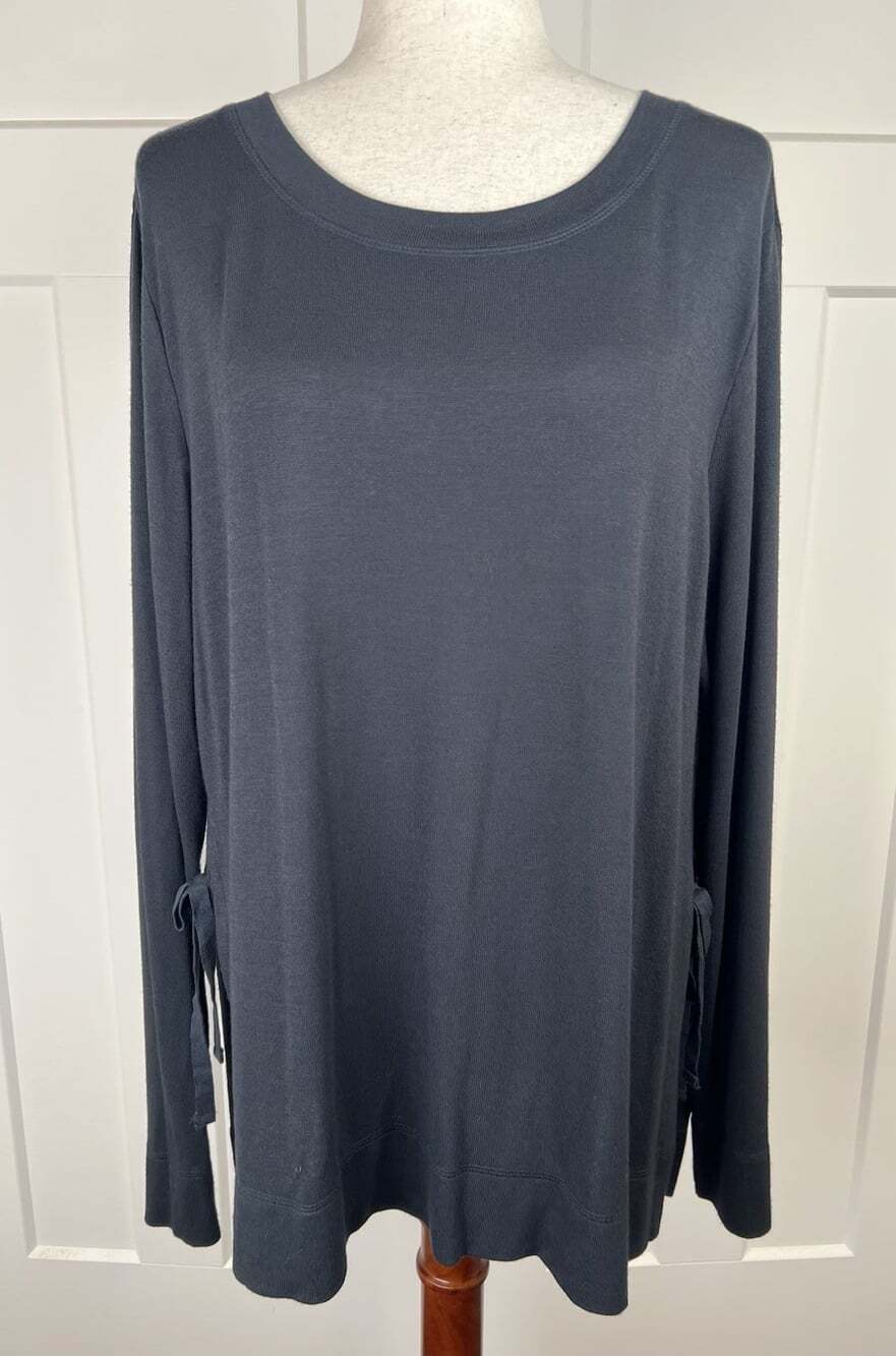 UGG Side Tie Tunic Top XL Black Lightweight Knit Long Sleeve Rayon Stretch